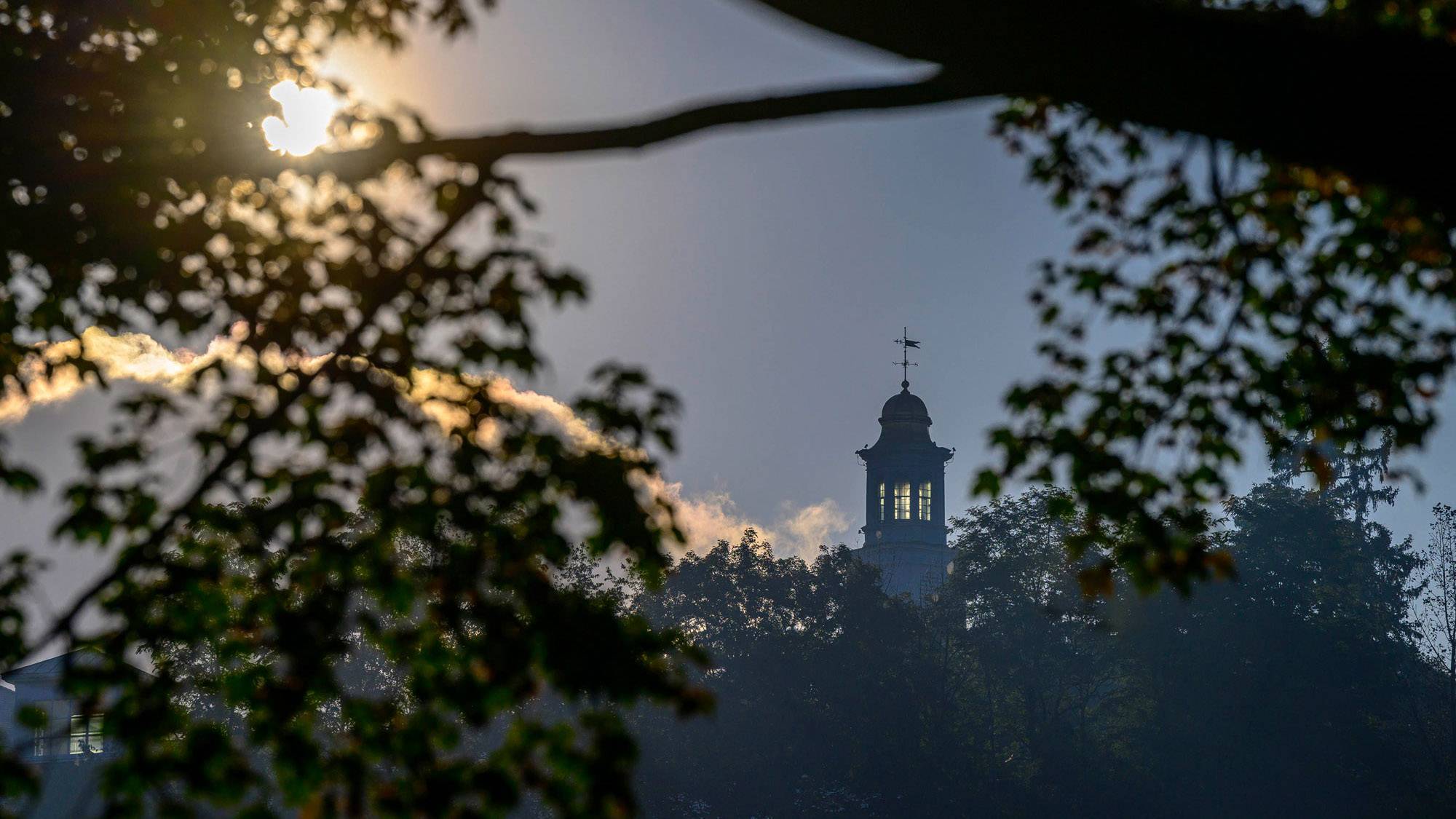 Chapel and sunshine through trees